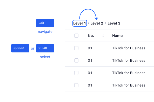 Keyboard navigation on table bar